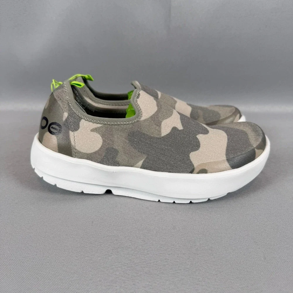 Oofos OOmg Eezee Recovery Sneakers Womens 6 White Green Camo Slip-On Shoes NIB